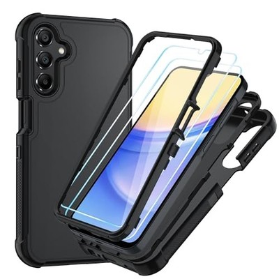 Samsung Galaxy A15 5G Case with HD Screen Protector [3 Layer] Rugged Black/Black