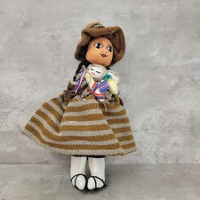 Vintage Andean Handmade Mother Doll Babies Llama Peruvian Folk Art 13 Inch