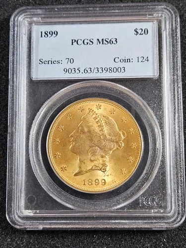 🌟 1899 Liberty Head $20 Gold Double Eagle UNC Coin PCGS MS63