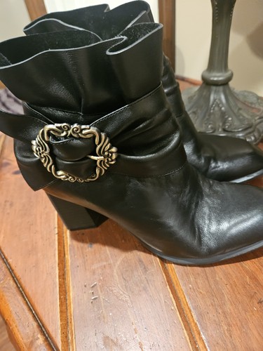 Spring Step Q-Milagros Size 39 Genuine Leather High Hills Black Bow - Picture 5 of 9