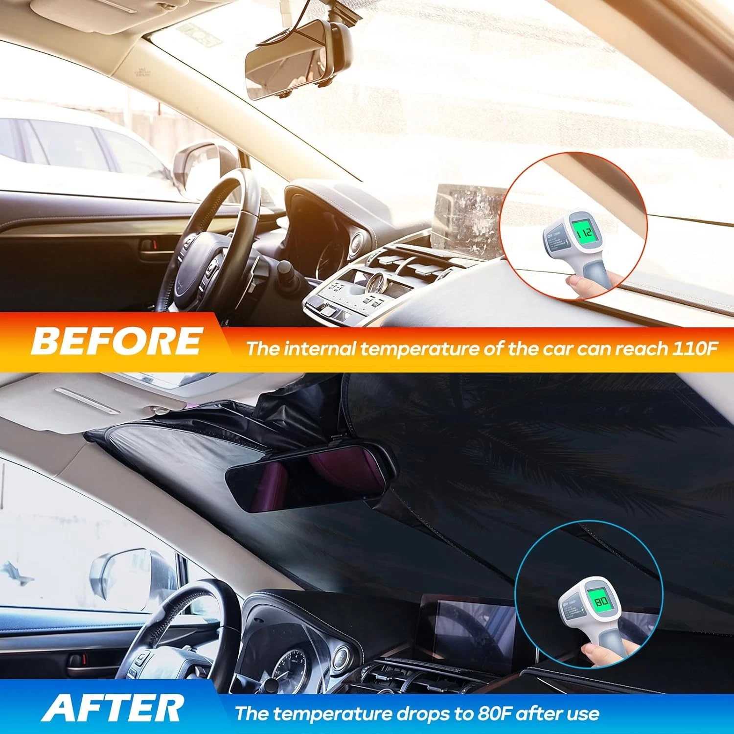 Windshield Sun Shade - Car for Blue - Coconut tree-sky