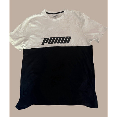 PUMA T-Shirt, Spell Out Big Logo, Short Sleeve, Crew Neck, Black & White| Men: L
