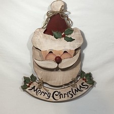 VTG Christmas Santa Door Hanger Hand Painted Hand Made USA Wood MERRY CHRISTMAS
