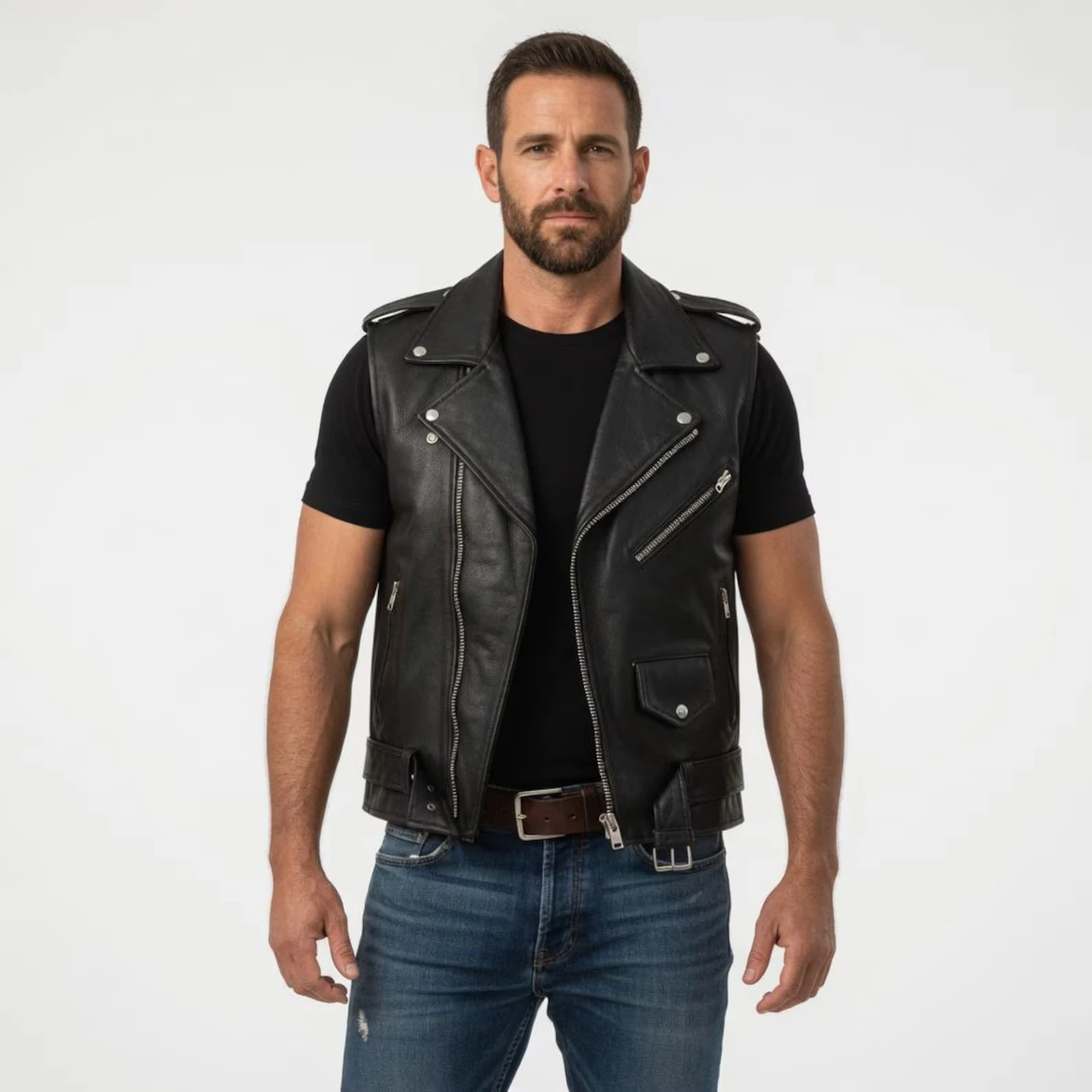 Men’s Classic Rugged Leather Vest | Slim Fit Handmade Western Biker Waistcoat