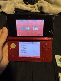 Nintendo 3DS Flame Red Handheld Video Game System Games and Charger Tested Works