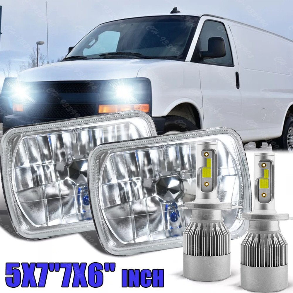 Pair FOR Chevy Express Cargo Van 1500 2500 3500 7x6 5x7 LED Headlights Hi-Lo DRL
