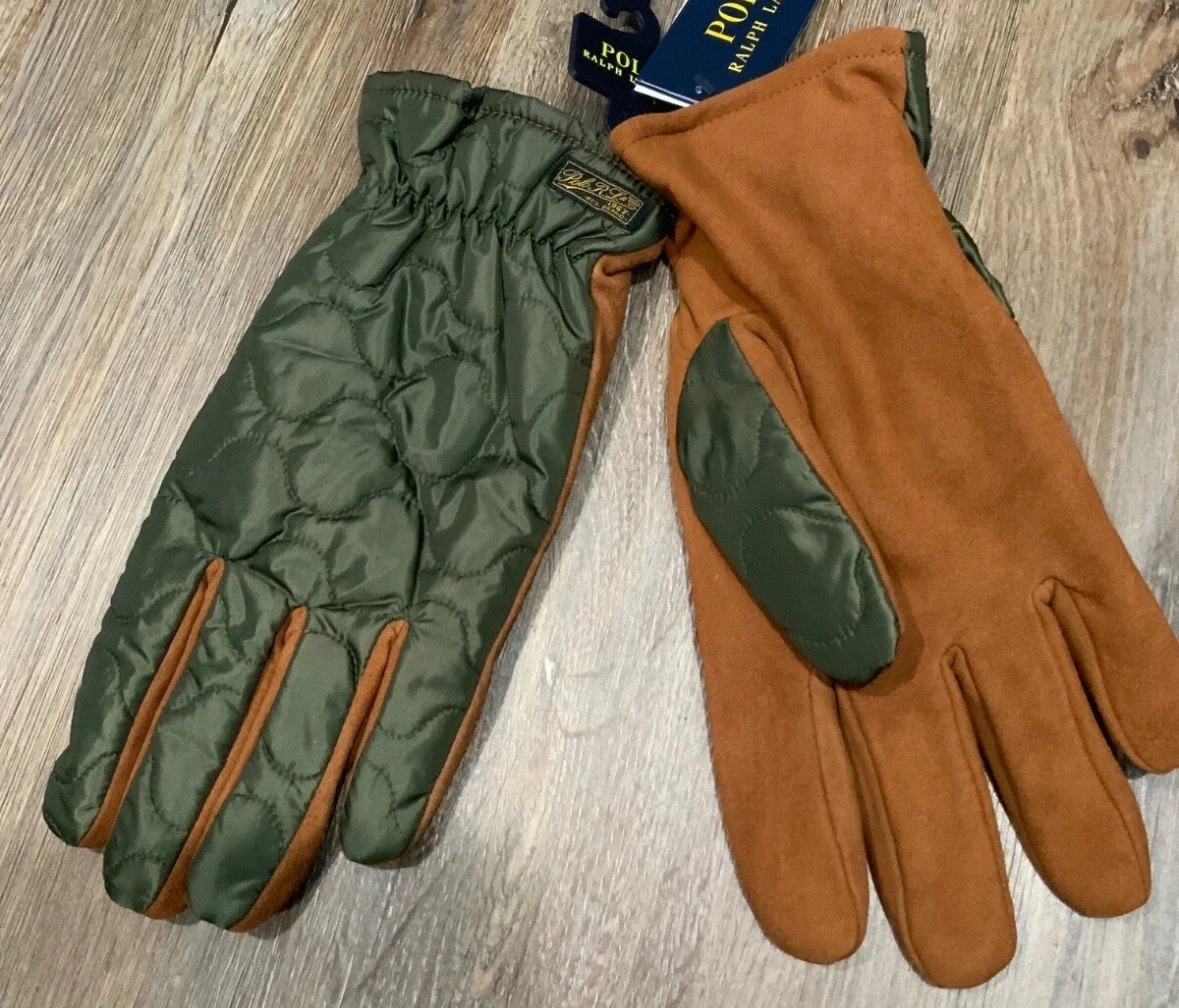 Polo Ralph Lauren Men’s Quilted Touch Screen Field Gloves Sheep Skin Size M NWT