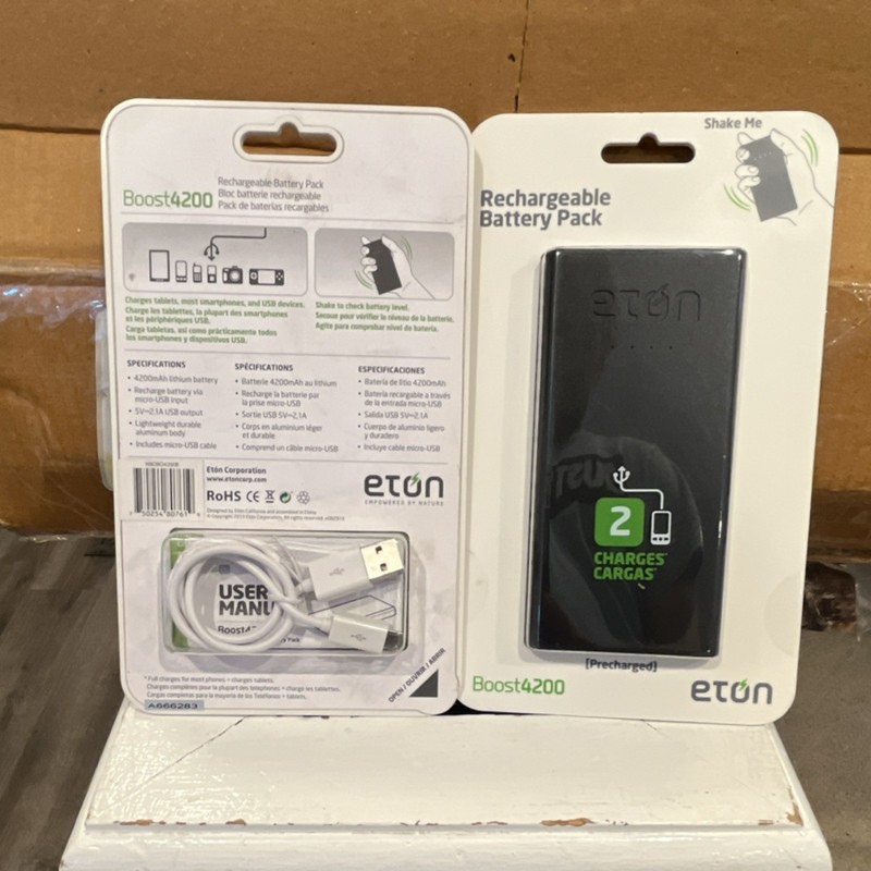 Lot of 2 Eton Boost4200 4200mAh Rechargeable Li-Ion  Portable Charger Power Bank