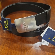 NWT Polo Ralph Lauren Men's Plaque Leather Belt Metal Buckle Player Black 40