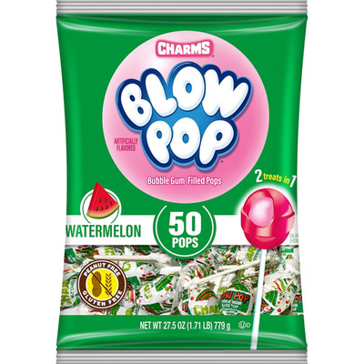 Blow Pop Single Flavor Bag - Watermelon Flavored Lollipops with a Bubble Gum Cen
