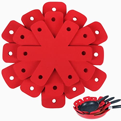 Pan Protectors for Stacking, Red 8 Pack Felt Pan  Assorted colors 