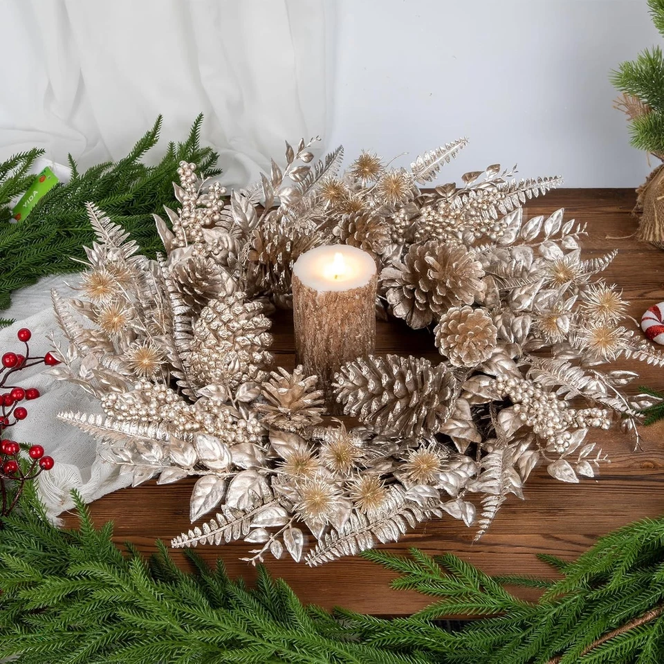 Couronne de Noël Guirlande Décoration pour Porte 60 cm Doré - Photo 4/4