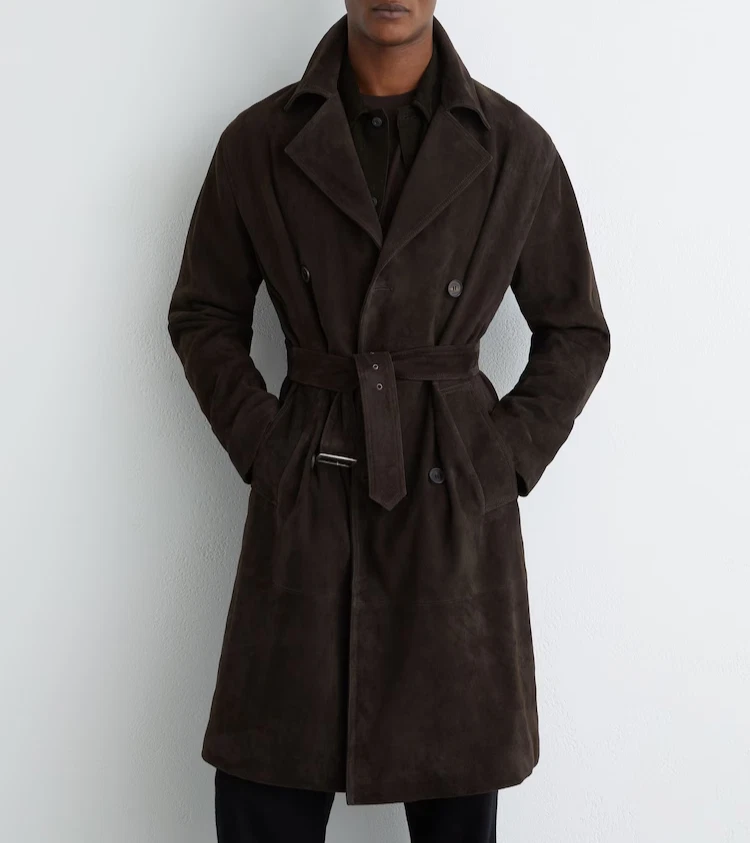 Leather Trench Coat Black Men Pure Suede Size XS S M L XL XXL 3XL