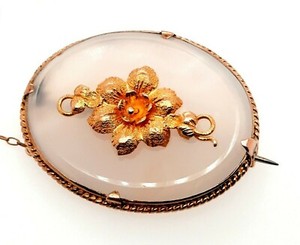 Authentic Quartz Gold Plated Brooch with Safety Chain & Pin