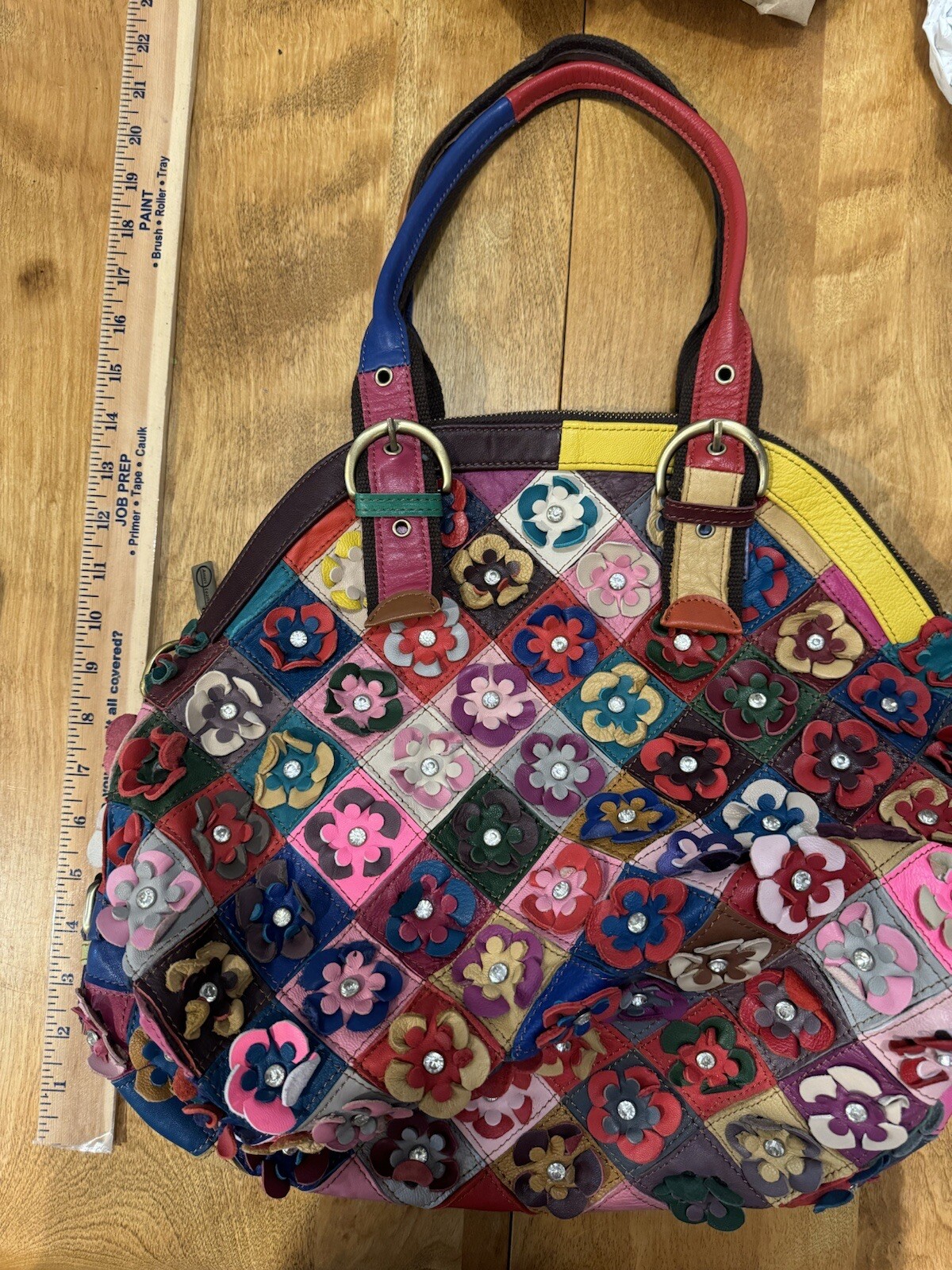 Ameri Leather Weaved Flower  XL Handbag/Purse 191… - image 11