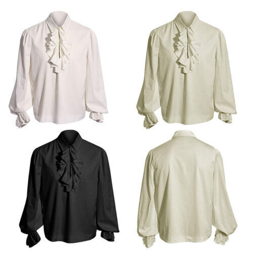 Mens Gothic Long Puff Sleeves Blouse Victorian Medieval Ruffle Collar Shirt Tops - Imagen 10 de 29
