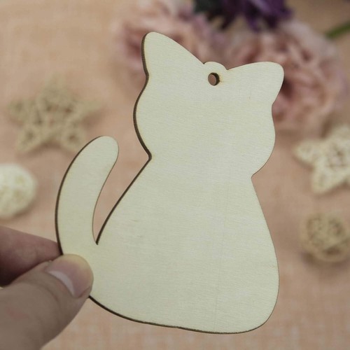 20Pcs Wood Cat Cutouts DIY Craft Embellishments Little Kitten Unfinished Wood Ta - Picture 3 of 3