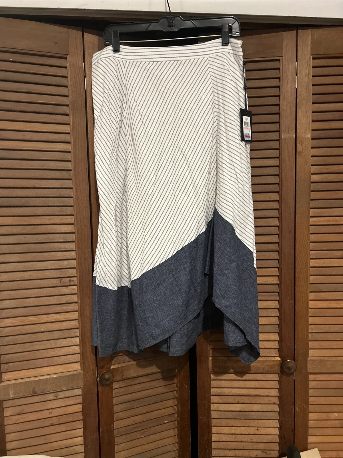DKNY Women's Striped Asymmetrical Hem Linen Skirt Blue Size 10 Free Shipping