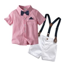 2pcs Baby Boys Englon Short Sleeve Shirt Straps shorts Wedding Clothes Outfits