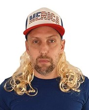 USA Blonde Mullet Hat Wig Merica Redneck Exotic Hair Costume Party Accessory Fun