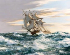 Gallant Privateer U.S.S. Rattlesnake Painting by Montague Dawson Reproduction