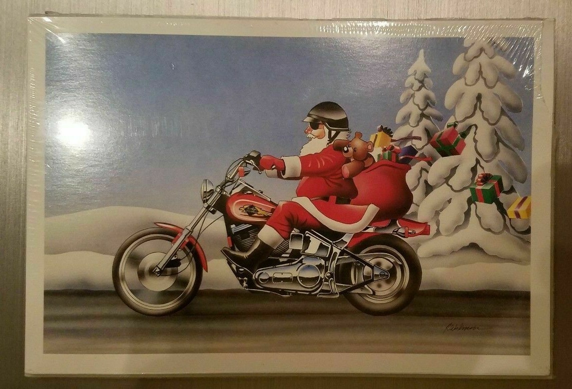 HARLEY DAVIDSON CHRISTMAS CARDS #X424 SANTA ON HARLEY DELIVERS