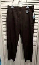 Counterparts Brown Flat Front Pants Size 16 High Rise Zip Elastic Band Waist
