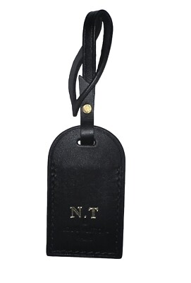 Louis Vuitton Paris Black Leather Name Tag w/ NT Goldtone Small
