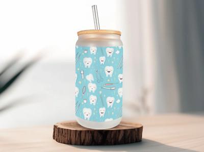 Personalized Cute Dentist Frosted Glass Can, 16 Oz Dental Tooth Cup by Mugzan