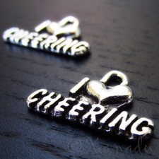 I Love Cheering Antique Silver Plated Cheerleading Charm C5863 - 10, 20 Or 50PCs