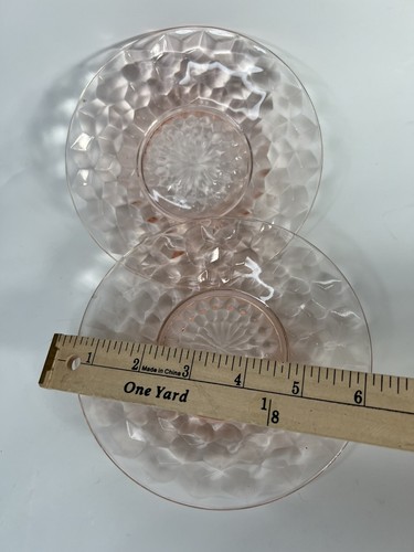 Depression Glass Pink Jeanette Hex Optic Honeycomb Plate Saucer 6" Set 2 Glass - Picture 2 of 8