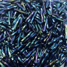 12x2mm opaque met. iris vari blue twist bugle beads Miyuki TW455 25gm 420 beads