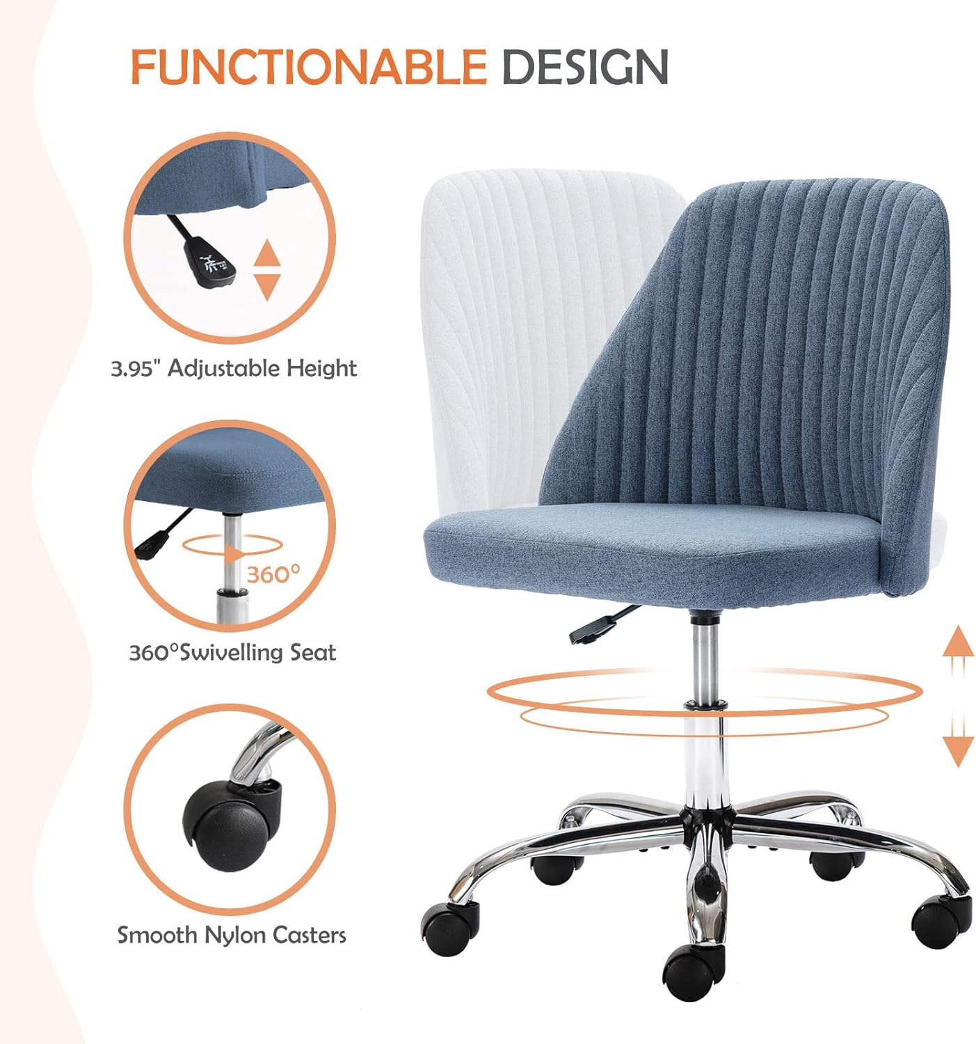Office Chair Cute Desk Chair, Modern Fabric Home Office Desk Chairs