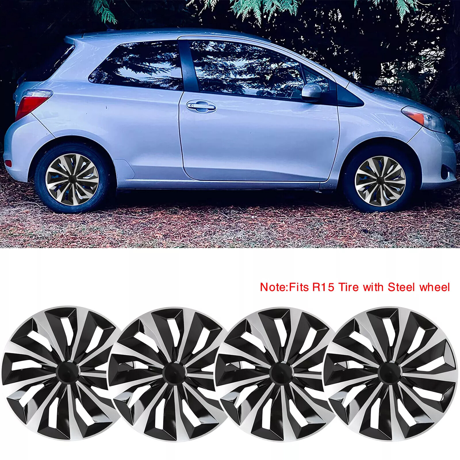 Toyota Yaris 15-Inch Set of 4 Wheel Covers Hubcaps for R15 Tires & Steel Rims  
