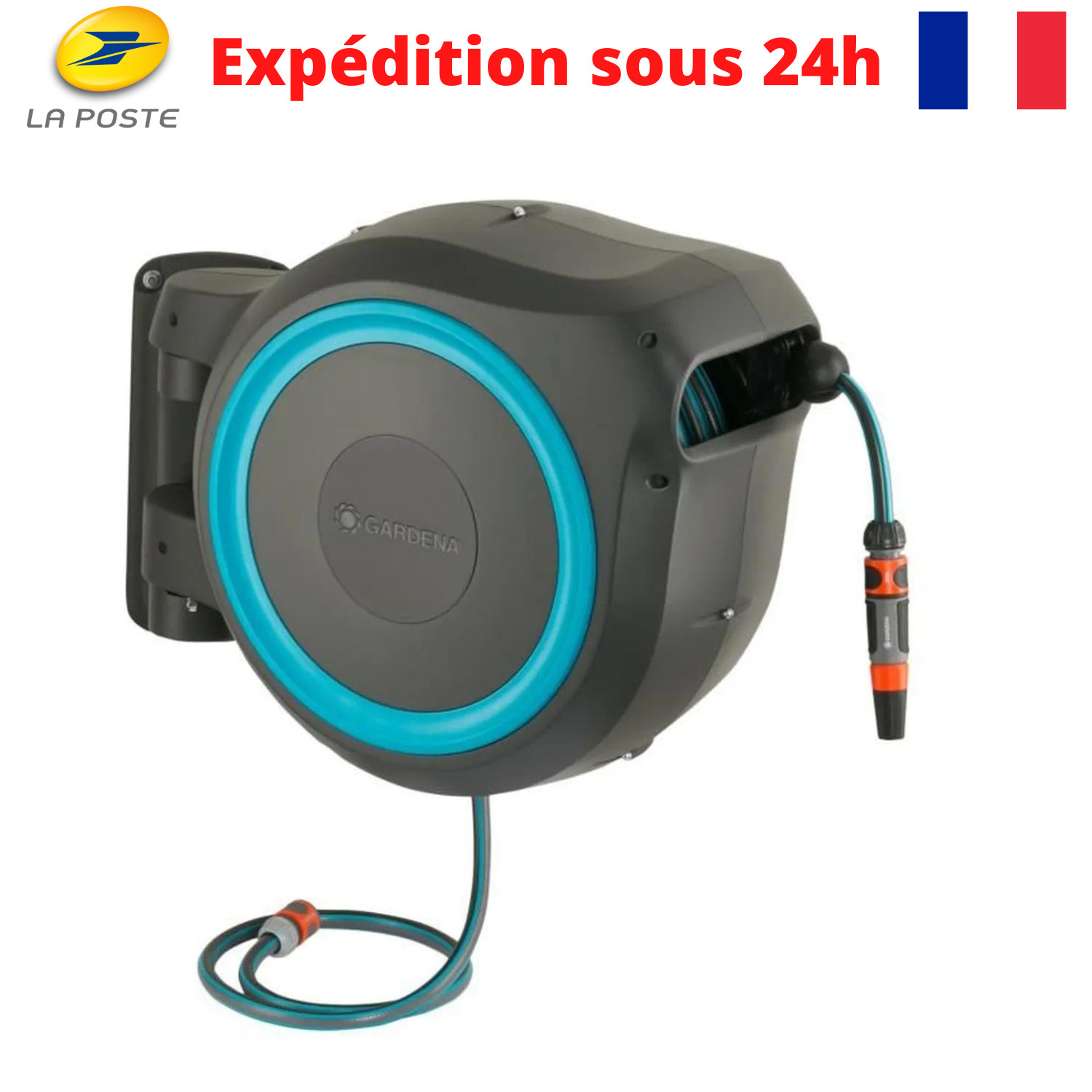 Enrouleur tuyau arrosage automatique mural de 25 bars pour entretien jardin