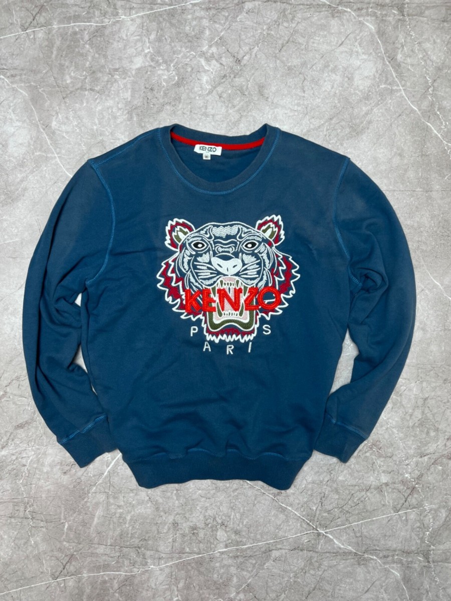 KENZO Tiger Face Crew Mens Cotton Marigold Sweat Sweater Street  