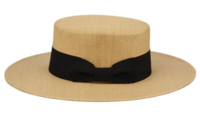 WIDE FLAT BRIM & CROWN STRAW HATS With black BAND | eBay display picture 2