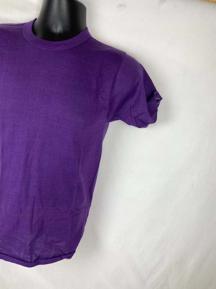 Camiseta deportiva Russell pequeña vintage años 70 púrpura Deadstock Crew en blanco individual Foto 4 de 4