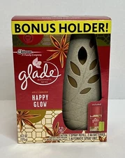 Glade Automatic Spray Unit &  Refill Holder Set Happy Glow Apple Cinnamon Disc.