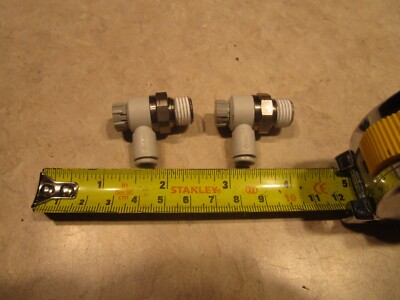 LOT OF 2 SMC AS2201F-N02-06SA FITTINGS, 1/4'' NPT TO 1/4'' PUSH LOK, M0373