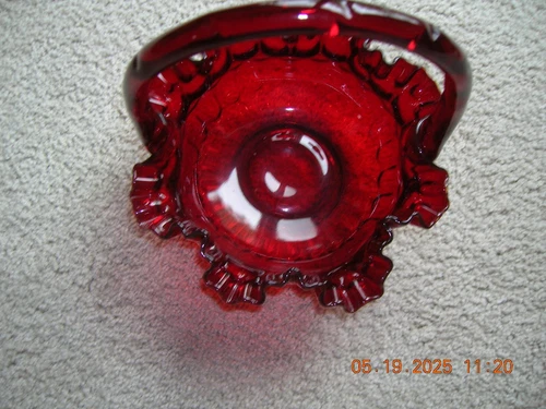 Vintage Fenton Glass Ruby Red Thumbprint Basket Cadmium Glows 8.5" x 8"