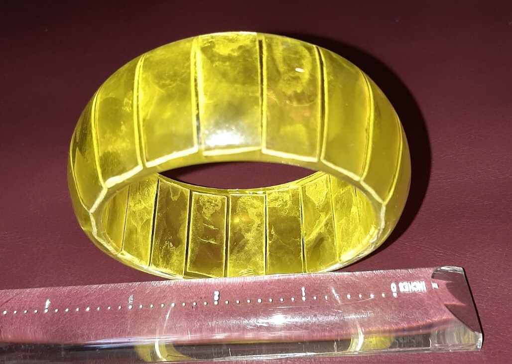 Vintage Bangle Lucite Glows Solid Chunky Lemon Li… - image 1