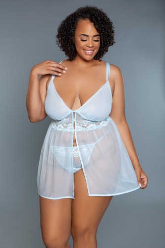 sexy BE WICKED sheer TULLE floral LACE flyaway BUTTON g-string BABYDOLL dress - Picture 7 of 10