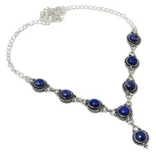 Lapis Lazuli Gemstone 925 Sterling Silver Jewelry Handmade Necklace Size 18"