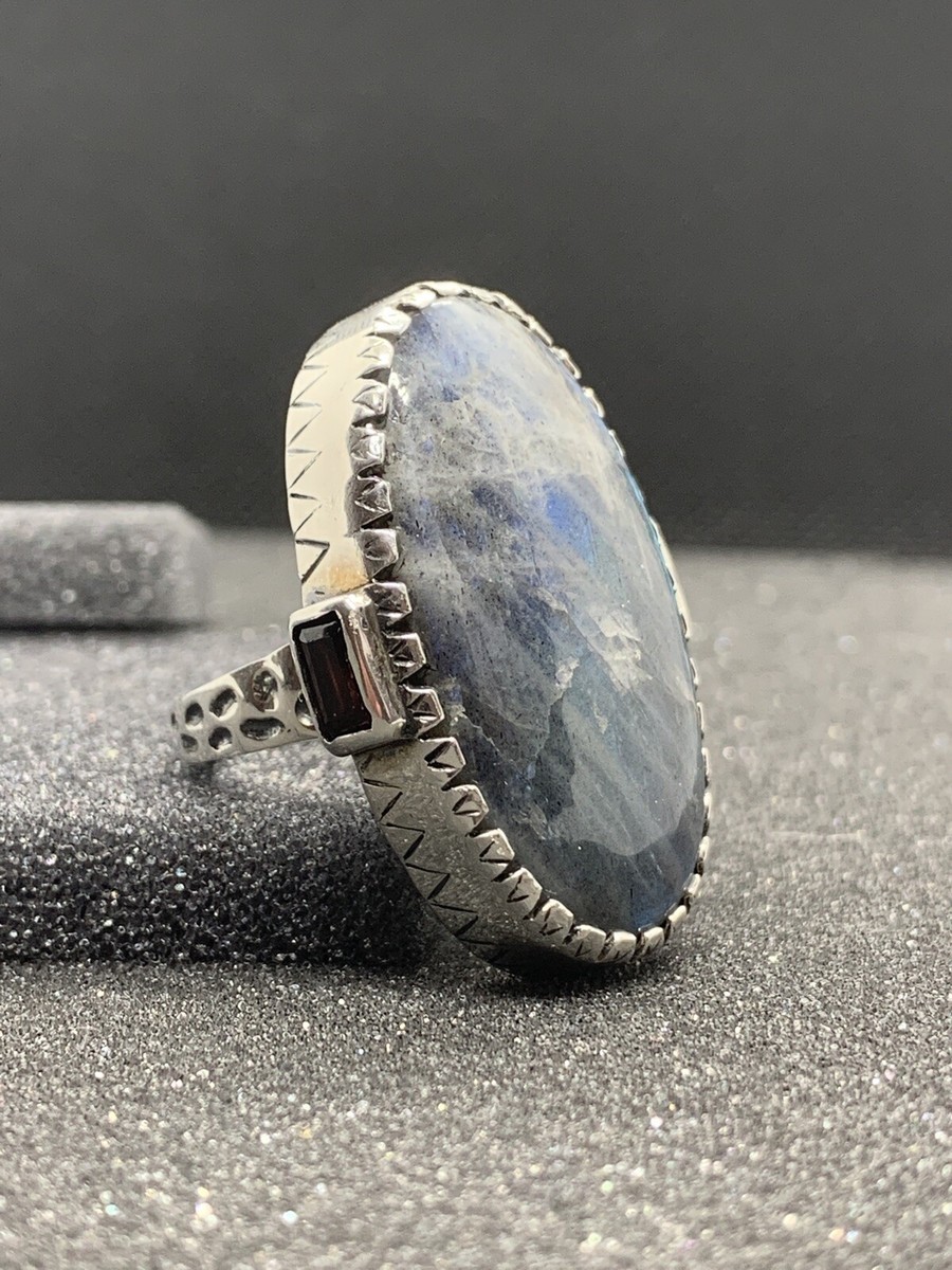 Carol Brodie Rarities Labradorite Garnet Textured SS Ring