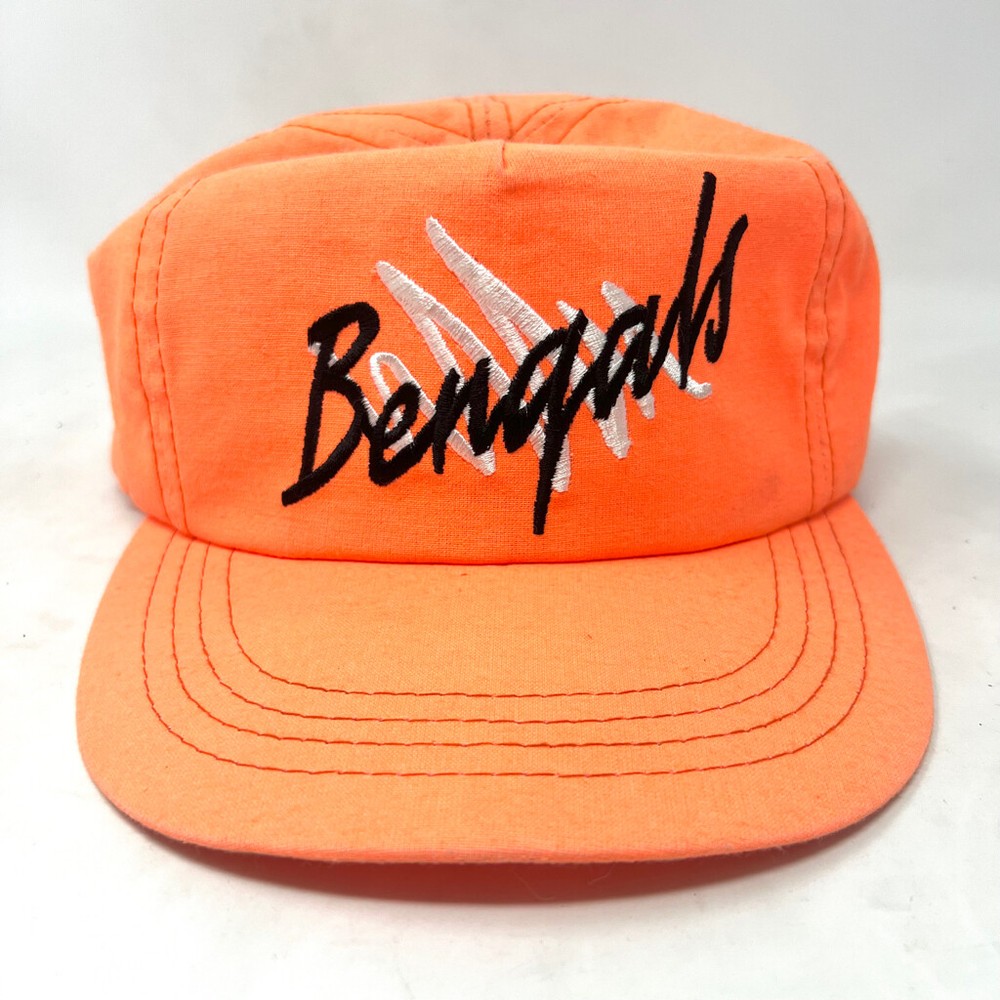 Vintage Cincinnati Bengals NFL Script Hat SnapBack Cap Fluorescent Orange