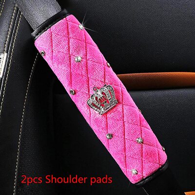 Bling Seat Belt Shoulder Pads - 2PC Rhinestone Crystal Covers For Cars, SUVs, Universal Fit, Multicolor - View #3