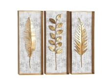 3 Litton Lane Rectangle Leaf Framed 3D Gold Wall Decor Distressed Wood Backing