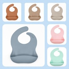 SILICONE BIB for Baby/Toddler - Soft Waterproof BPA-Free Adjustable Roll Up 