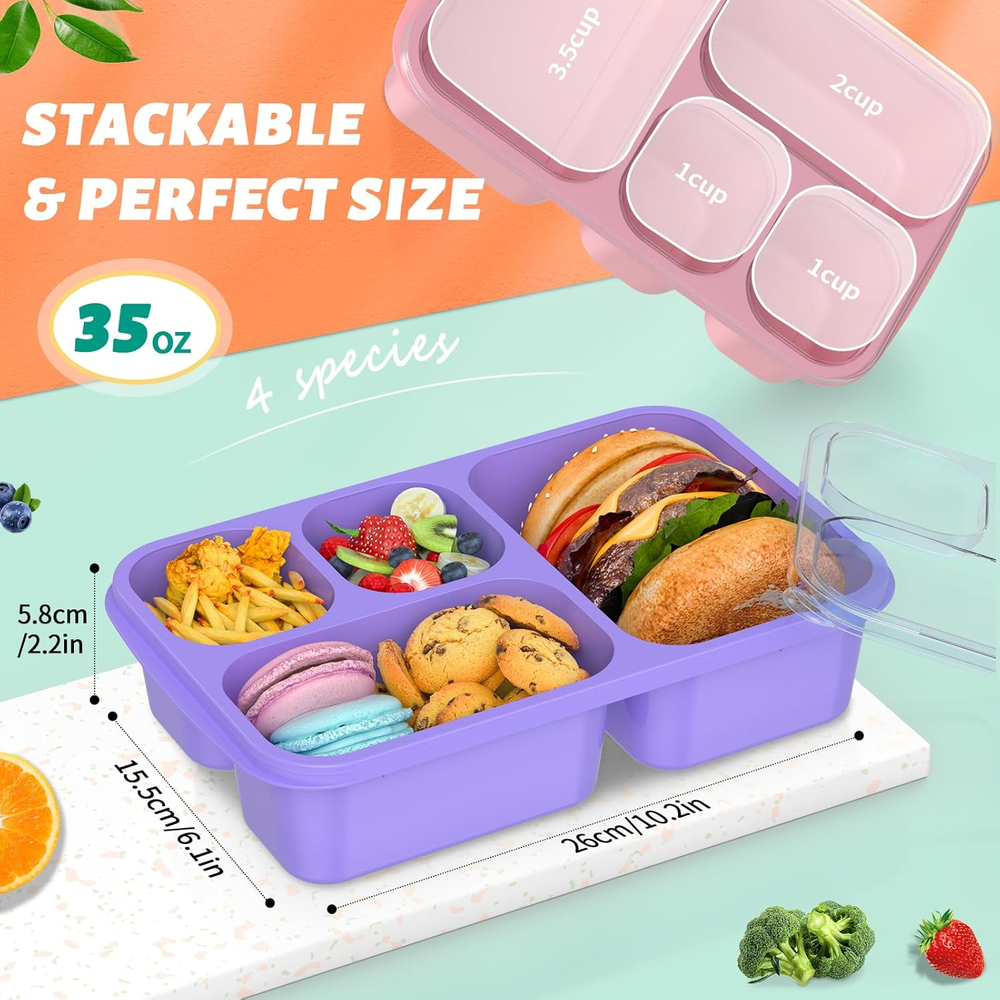 Bento Box Lunch Box 4 Pack Meal Prep Container for Kids Adults